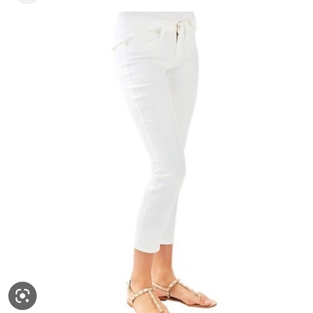 Lilly Pulitzer ocean skinny embroidered white jeans 12
